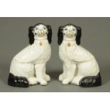 A pair of 19th century Staffordshire spaniels, with blue eyes. Height 26 cm.