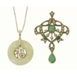A silver and silver gilt Chinese jade pendant necklace,