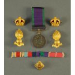 A Northern Ireland medal, Elizabeth II Presented to Captain P.B. Harvey RAEC, and various badges.