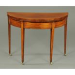 A George III mahogany demi-lune turnover top card table,