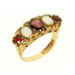 A 9 ct gold opal and garnet ring, size L/M.