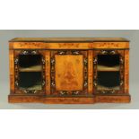 A Victorian walnut and coromandel wood marquetry breakfront side cabinet,