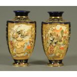 A pair of early 20th century Satsuma vases, hexagonal, with character marks to base. Height 24.
