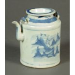 A 19th century Chinese blue and white cylindrical teapot. Height 20 cm.