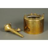 A novelty porthole ice bucket, a gas wall light fitting and a brass armorial jardiniere,