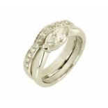 A platinum set single stone marquise diamond ring and shaped diamond half eternity ring,