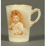WITHDRAWN - A Paragon China Company souvenir mug, Princess Elizabeth, printed marks to base.