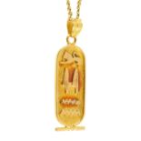 A 9 ct gold necklace, with Egyptian gold coloured metal scarab pendant.