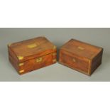 A Victorian walnut brass bound writing slope, and a brass strung jewellery box.