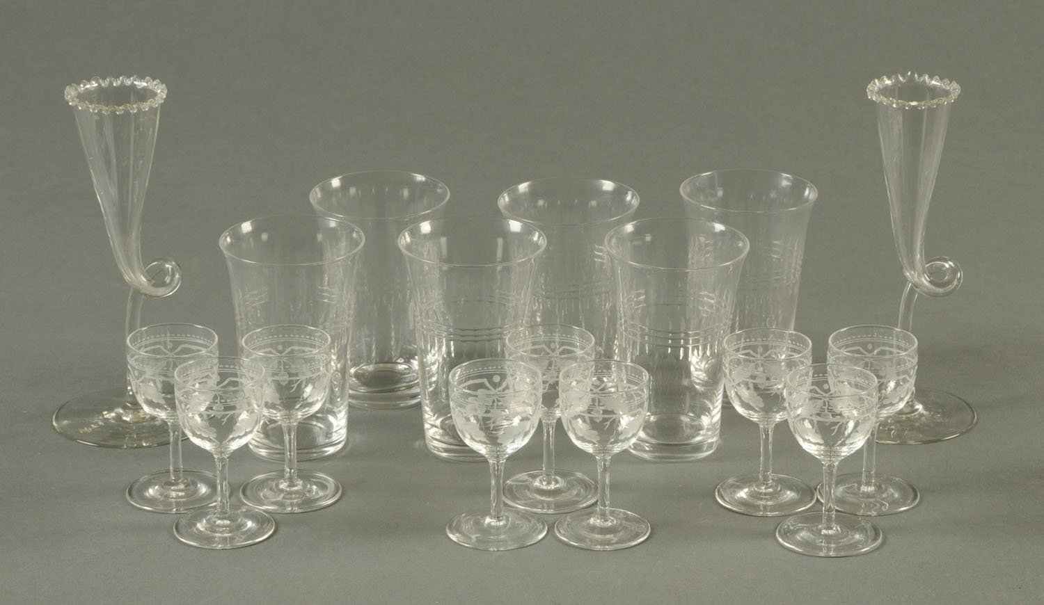 Six Edwardian cut glass tumblers,