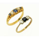 An 18 ct gold sapphire and diamond ring, size L, and a dress ring, size K/L.