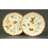 A pair of 19th century Wedgwood Creamware plates, decorated with butterflies and flowers.