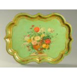 A 19th century green and gilt painted papier mache tray,