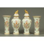 A pair of Samson of Paris lidded vases, in the Chinese style, polychrome, and a pair of spill vases.