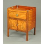 A late Georgian mahogany commode cabinet, with tray type top, drawer,