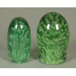 Two 19th century green glass dump weights. Tallest 15 cm.