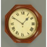 A late Victorian mahogany wall clock, with octagonal case,