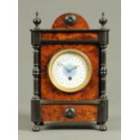 An Edwardian thuya wood mantle clock, with circular blue enamelled dial and single-train movement.