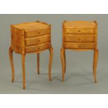 WITHDRAWN - A pair of French bedside cabinets, walnut, serpentine and raised on cabriole legs.