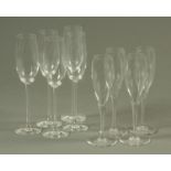 Four Baccarat 22 cm champagne glasses, each with etched mark to foot,