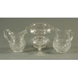 A large cut glass stem bowl, with octagonal foot,