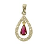 An 18 ct white and yellow gold ruby and diamond pendant (see illustration).