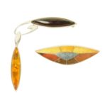 A silver yellow and red amber pendant brooch by Valerio NYC,