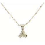 An 18 ct white gold pendant on chain, set with a trilliant cut diamond weighing +/- .72 carats.