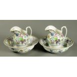 A pair of Copeland late Spode jugs, Litchfield pattern, height 29 cm, each with accompanying basin.