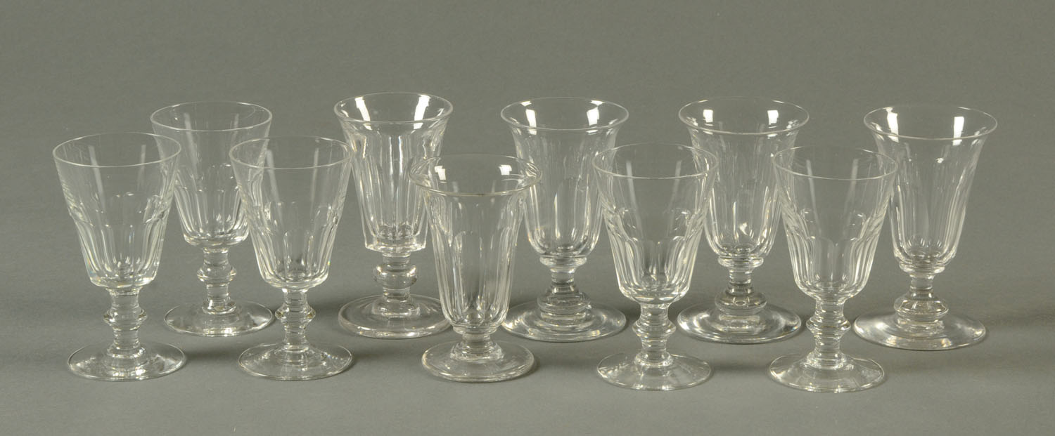 A matched set of ten 19th century faceted glass drinking vessels. Each height approximately 11.