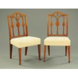 A pair of late Georgian Irish inlaid marquetry mahogany side chairs,