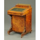 A Victorian inlaid walnut Davenport desk, with rear stationery compartment,
