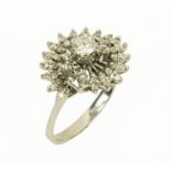 An 18 ct white gold diamond cluster ring, stamped "750", size P, 4 grams gross (see illustration).