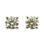 A pair of 18 ct white gold stud earrings, set with diamond +/- .50 carats.