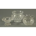 Three heavy cut glass bowls. Largest diameter 22 cm.