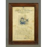 An RAC London to Brighton framed certificate, 1933, "To Mr H. Harding". 33.5 cm x 21 cm.