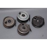 4 trout fly reels, Intrepid rim fly regular 3.5", Intrepid rim fly 3 5/8", Youngs Condex 3.