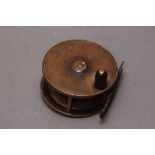 Hardy brass Birmingham reel with Rod in Hand logo, 3.5".