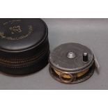 Hardy "The Perfect" trout fly reel, 3 3/8", with agate line guide and Hardy leatherette pouch.