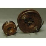 2 wooden fishing reels, 7" and 4".