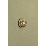 Composition cameo, hare, with gold coloured mount. Diameter 2 cm, gross weight 2.1 grams.