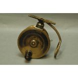 Malloch's of Perth brass side-caster reel, drum stamped "Mallochs Patent", 3.75".