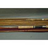 McHardy Carlisle split cane spinning rod, 2 sections, 7', and Martin James Greenheart trout fly rod,