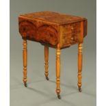 A Victorian walnut Pembroke worktable, well figured,