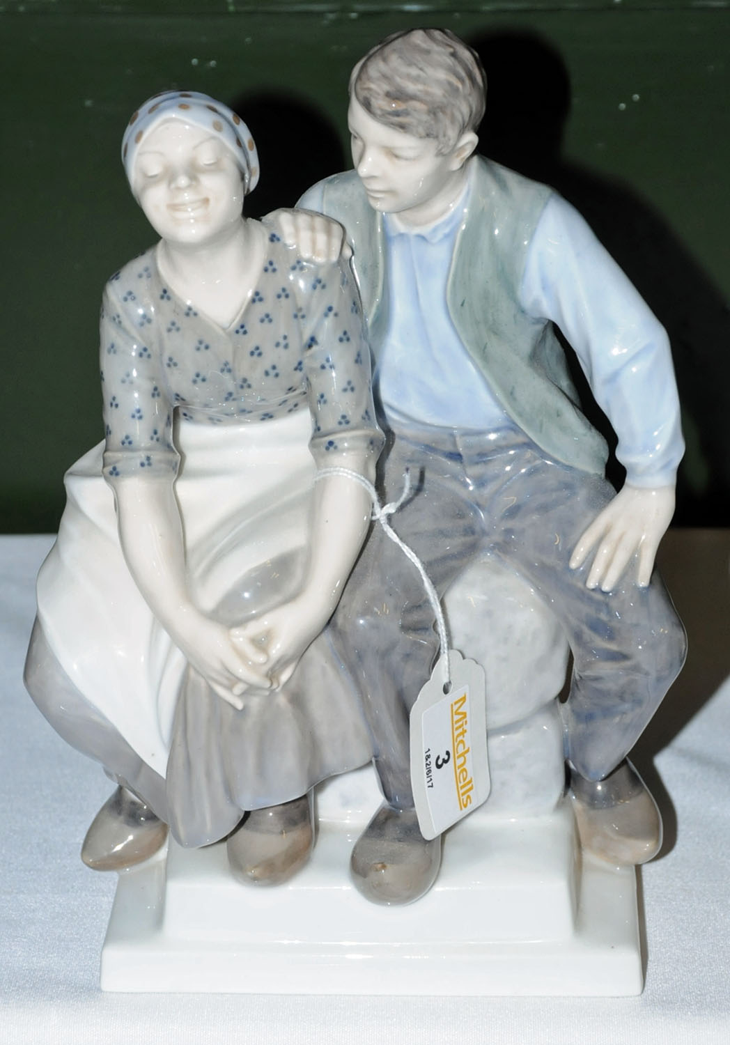 A large Royal Copenhagen figure group, seated couple wearing clogs. - Image 2 of 4