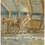 Ron Gribbons, pastel, miner with pit pony.