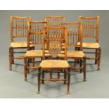 A matched set of six 19th century Lancashire spindle back dining chairs,