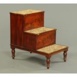 A late Georgian mahogany step commode, three tread, with turned legs. Width 47 cm, height 71 cm.