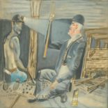 Ron Gribbons, pastel, miner with inspector.