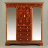 An Edwardian inlaid mahogany wardrobe,